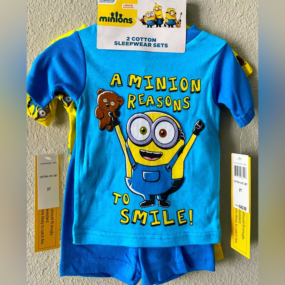 Minions Little Boys 4-Piece Cotton Pajama Short Set,2T,NWT,Officially Licensed